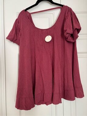 ODDY Rose-Mauve Scoop Neck Short Sleeve Top